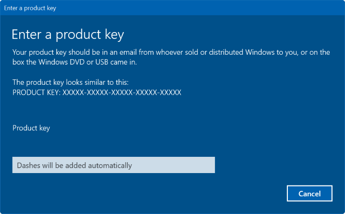 Enter a product key Windows 10