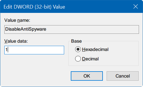 Registry DisableAntiSpyware