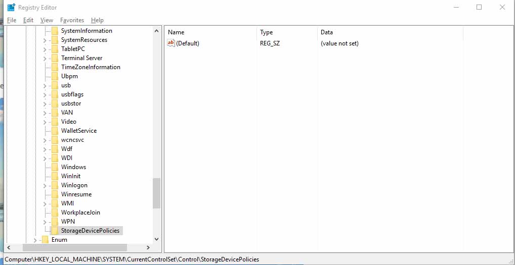 Subkey StorageDevicePolicies