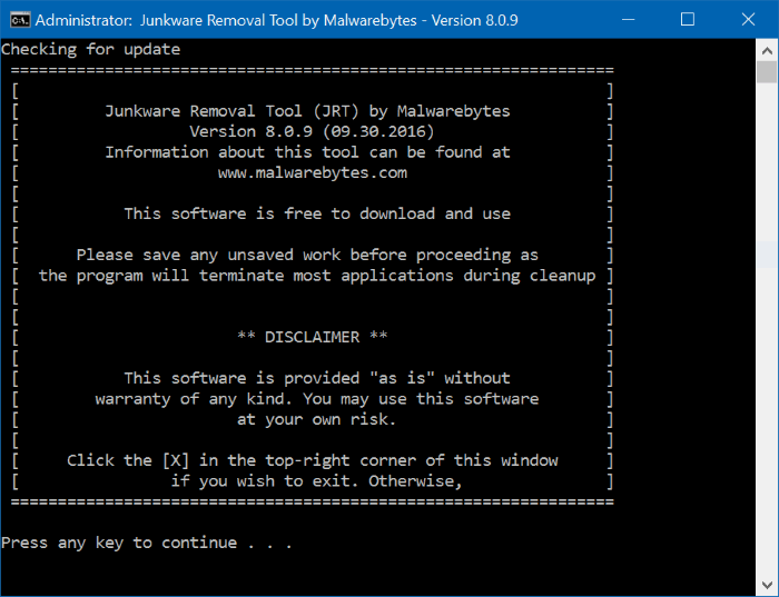 Malwarebytes Junkware Removal Tool 