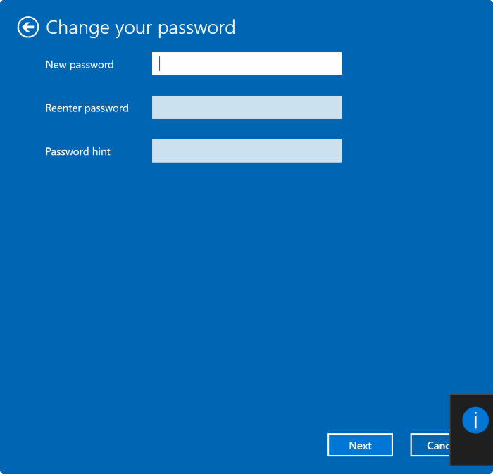 New Password Windows 10