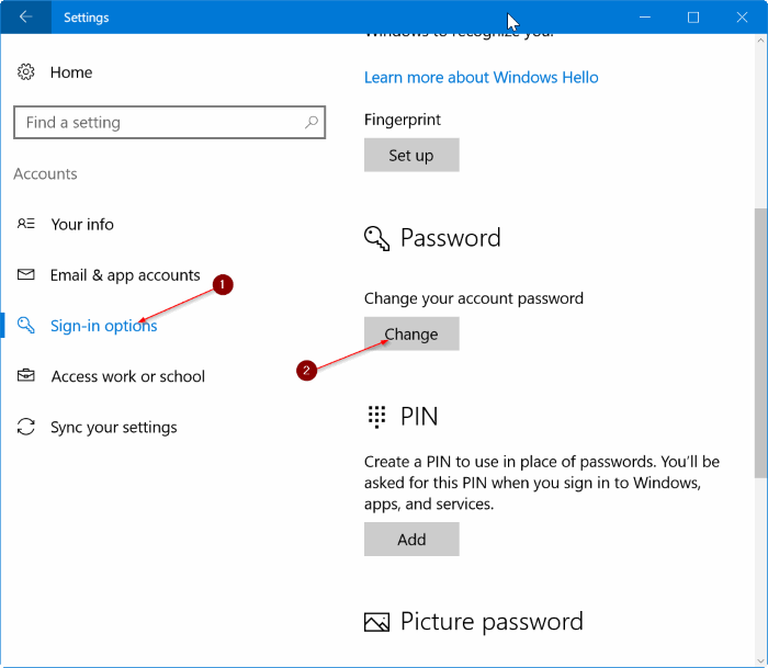 Settings - Accounts - Sign-in options