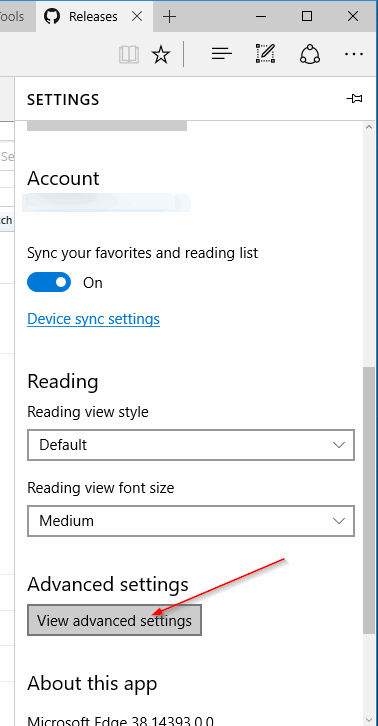 Advanced Settings - Microsoft Edge