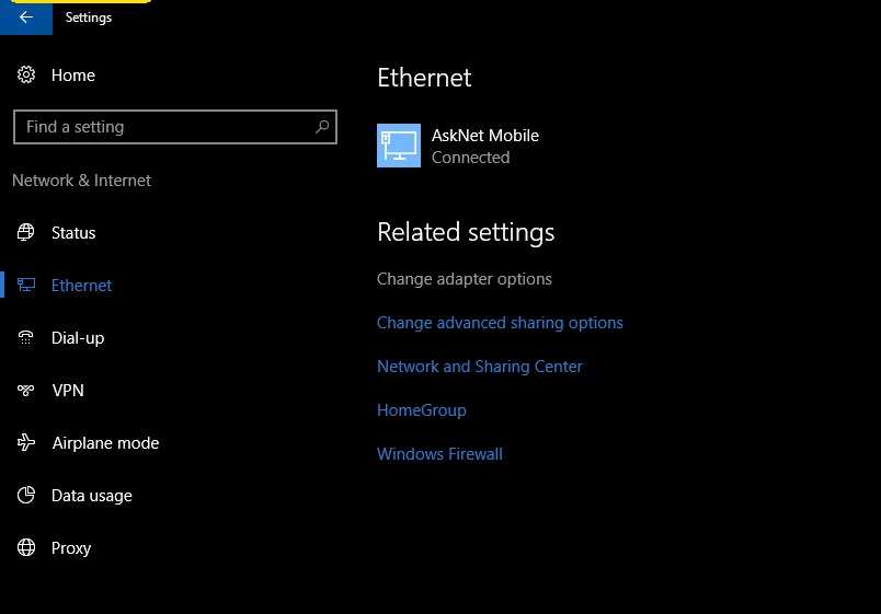 Settings - Network & Internet - Ethernet