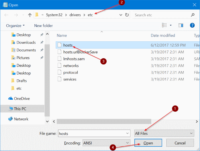 Lokasi file hosts