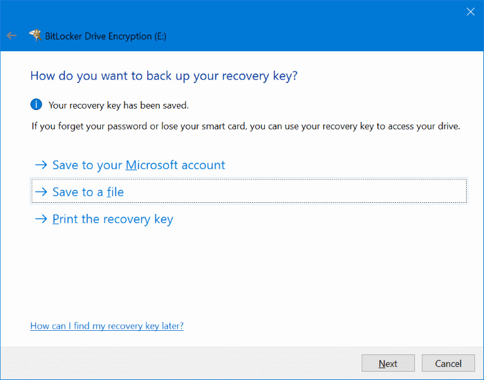 Opsi recovery BitLocker