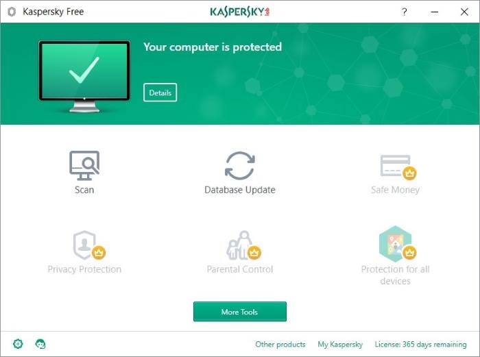 Antarmuka Kaspersky Antivirus Free
