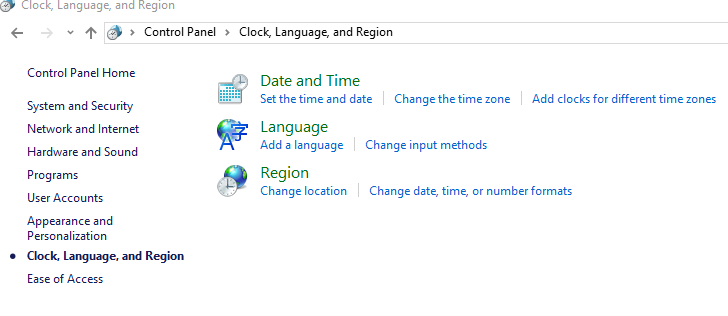 Clock, Language, and Region