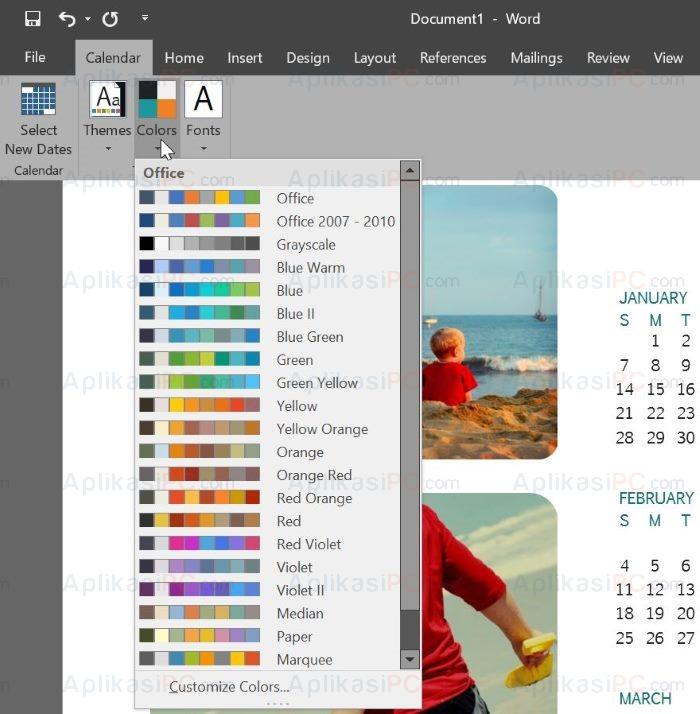 Warna Membuat Kalender di Word