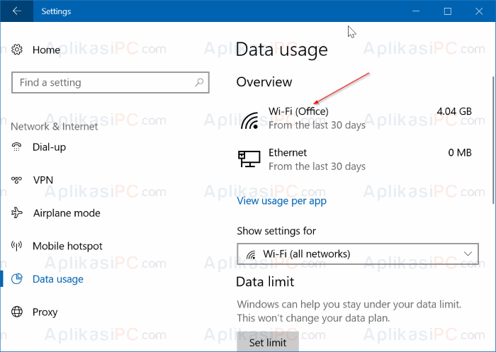 Data Usage Windows 10