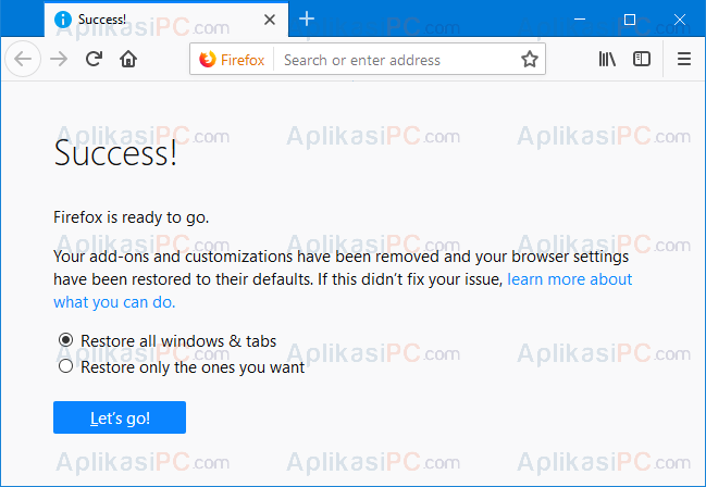 Reset Firefox Sukses