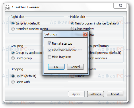 Pengaturan 7 Taskbar Tweaker