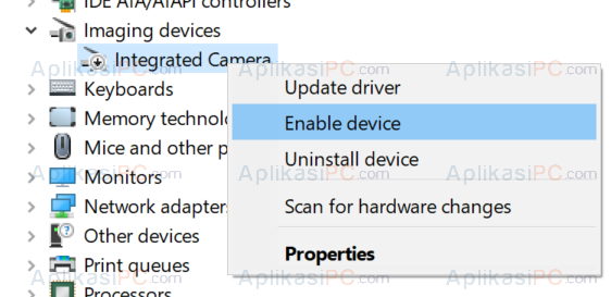 Device Manager - Imaging Device - Enable Camera