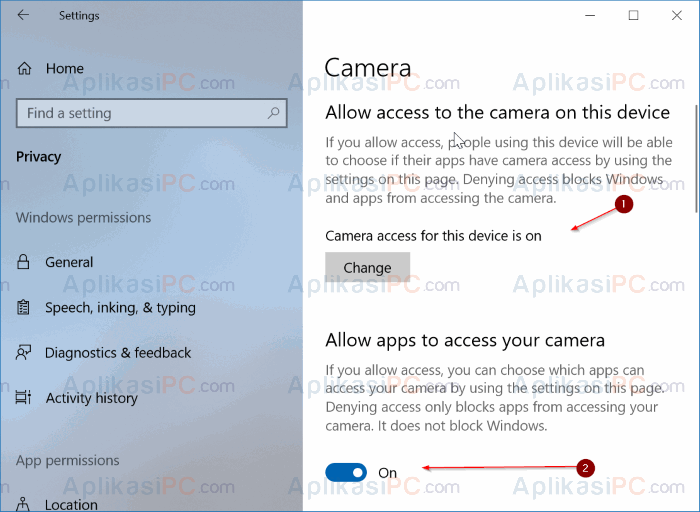 Settings - Privacy - Camera