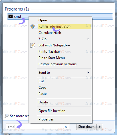 Command Prompt as Administrator di Windows 7