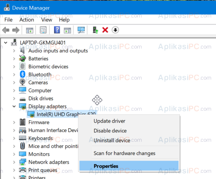 Device Manager - Display Adapters - Properties
