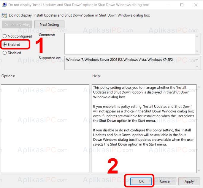 Do not display Install Updates and Shut Down option in the Shut Down Windows