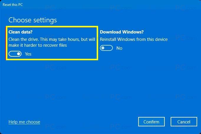 Reset PC Windows 11 - Clean Data