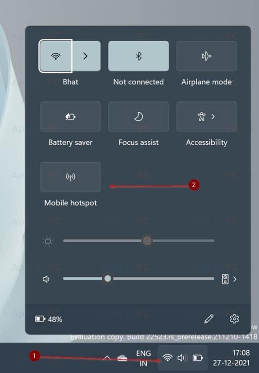 Mobile Hotspot - Quick Settings - Windows 11