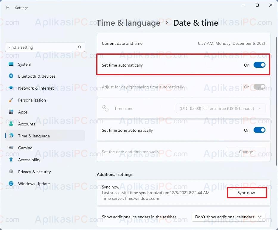 Settings - Time & language - Date & time