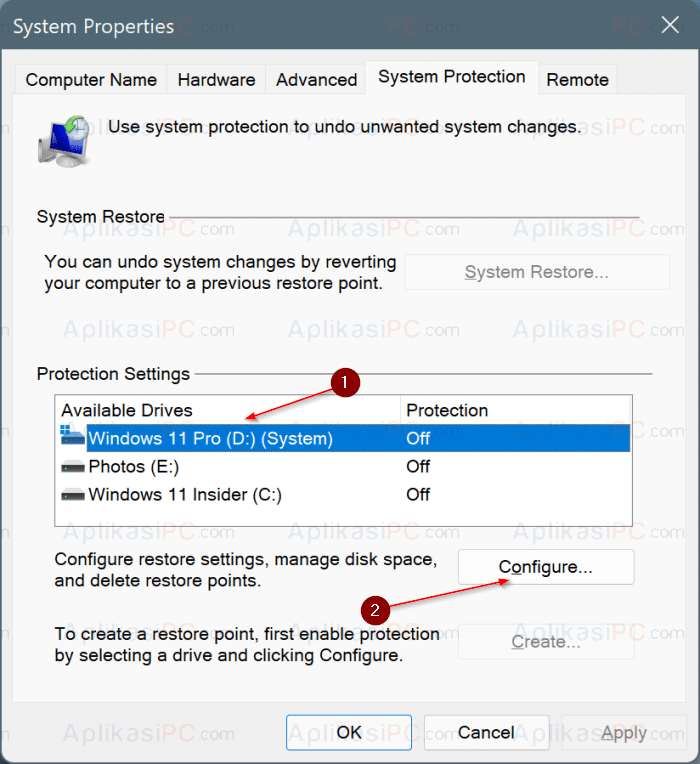 System Protection - Configure