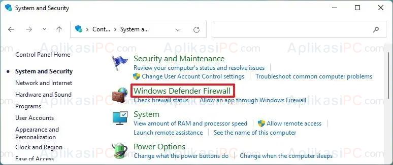 Control Panel - Windows Defender Firewall