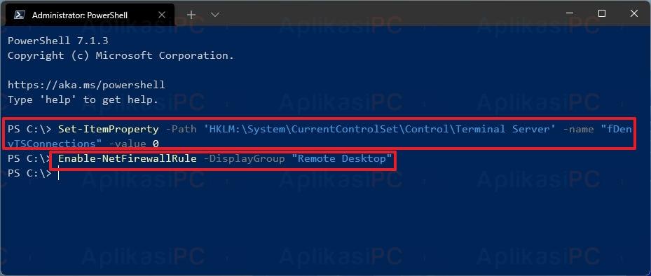 Mengaktifkan RDP Windows 11 - PowerShell