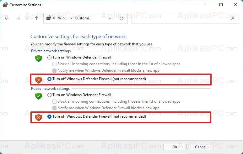 Pengaturan Windows Defender Firewall