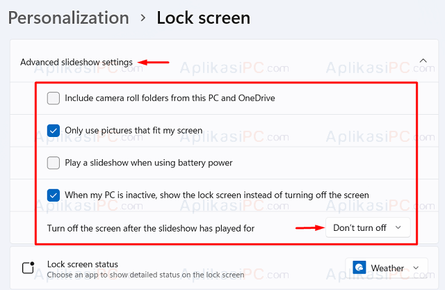 Settings - Personalization - Lock Screen - Slide Show