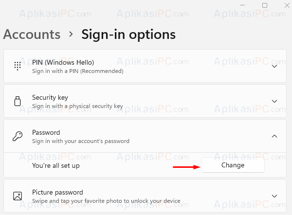 Settings - Sign-in options - Password