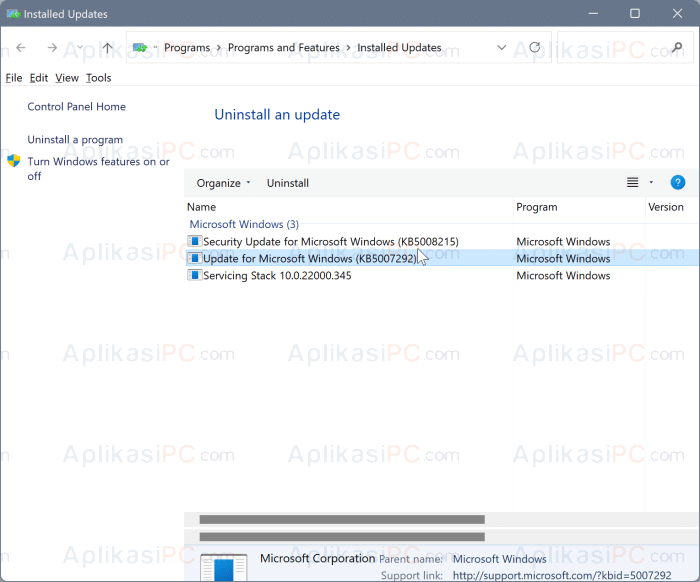 Uninstall update Windows 11