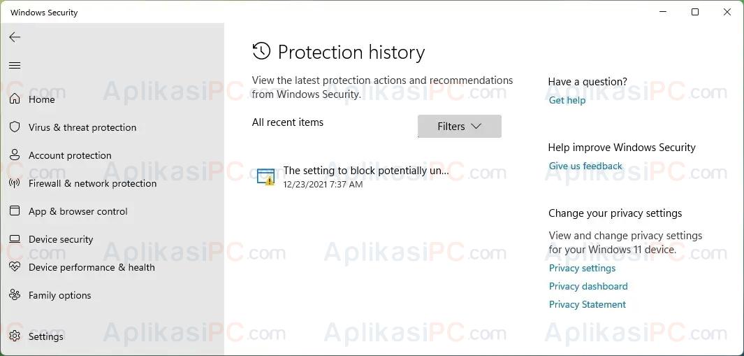 Windows Security - Virus & threat protection - Protection history