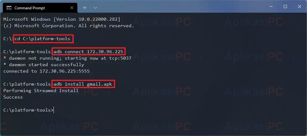 Command Prompt - Instal APK di Windows 11