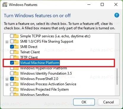 Turn Windows features on or off - Virtual Machine Platform