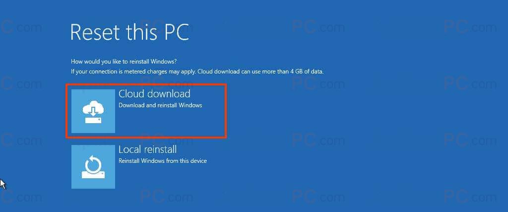 Reset this PC - Cloud download