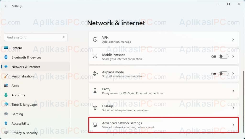 Settings - Network & Internet - Advanced network settings