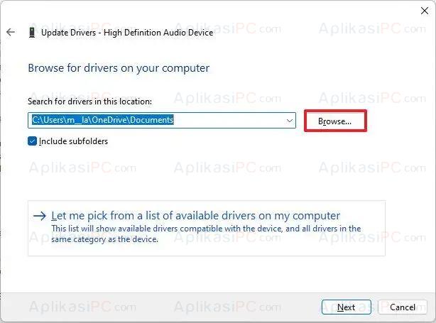 Device Manager - Update driver - Browse my computer for drivers