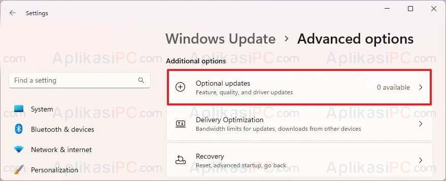 Settings - Windows update - Advanced options - Optional updates